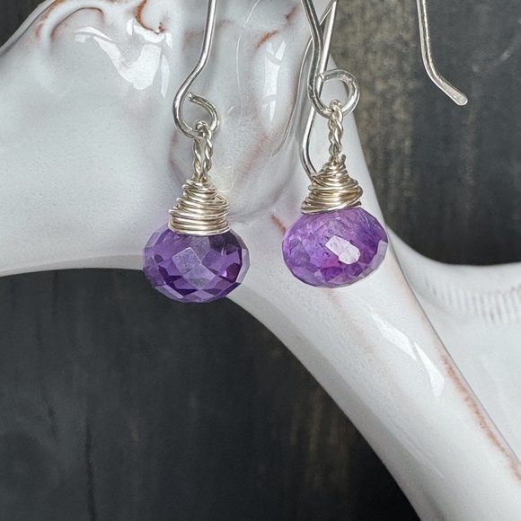 Amethyst Onion Drop Earrings 925SS - Picture 5 of 5